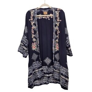 Driftwood Joelle Embroidered Kimono Pockets L Open Cardigan Duster Boho Festival